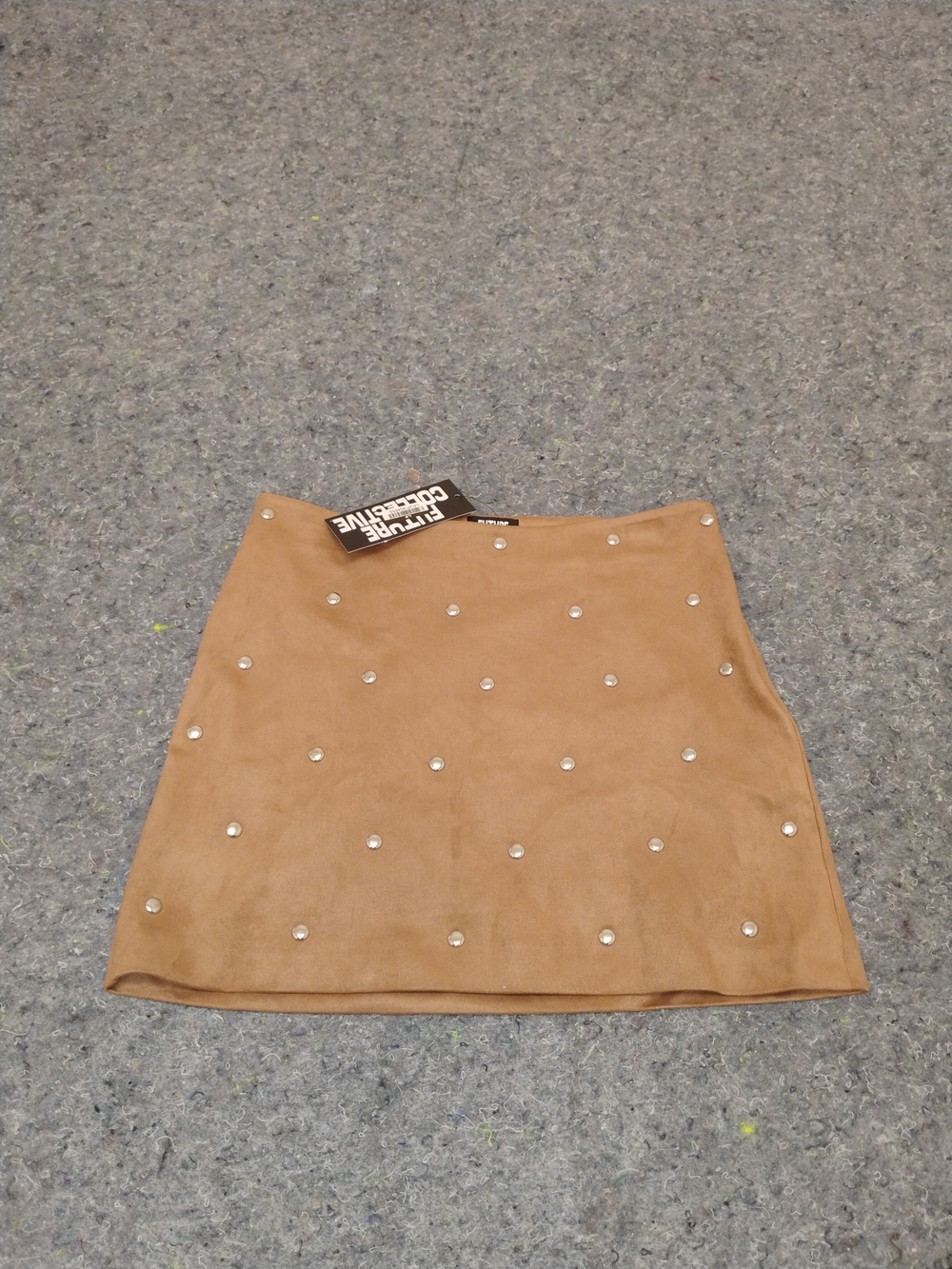 Camel Studded Suede Mini Skirt
